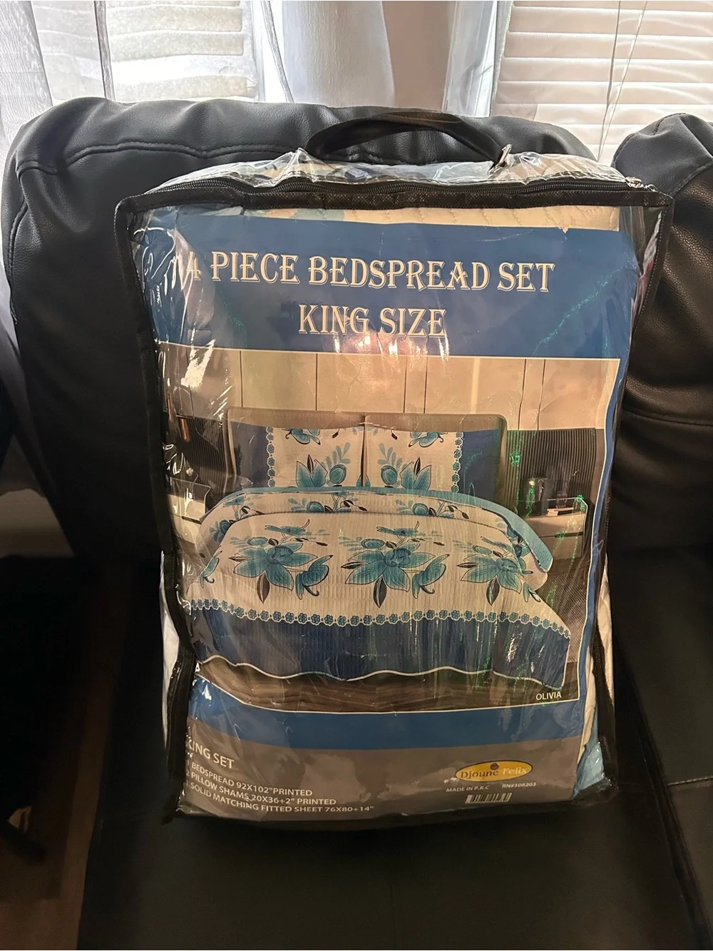 King Size Floral Bedspread Set in Blue -